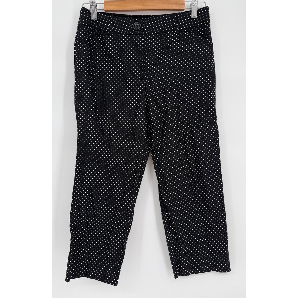 Kim Rogers Womens Black White Polka Dot Cropped Capri Pants Cotton Stretch Sz 6